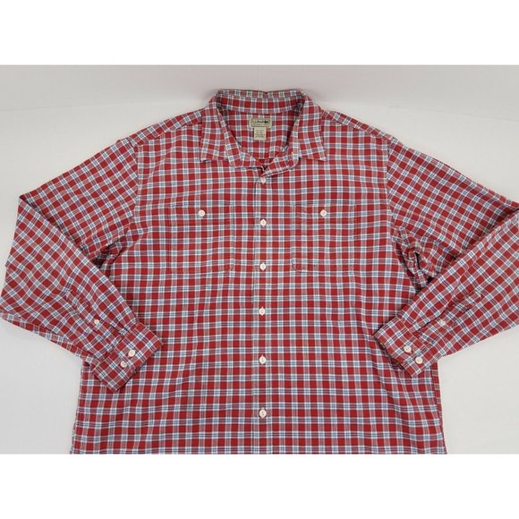 LL Bean Button Up Shirt Mens Size XLT Red  Long Sleeve Plaid Casual Preppy B46 - Picture 2 of 9